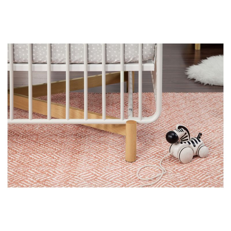 Babyletto Bixby 3-in-1 Convertible Metal Crib with Toddler Bed Conversion Kit - Warm White/Natural Beech