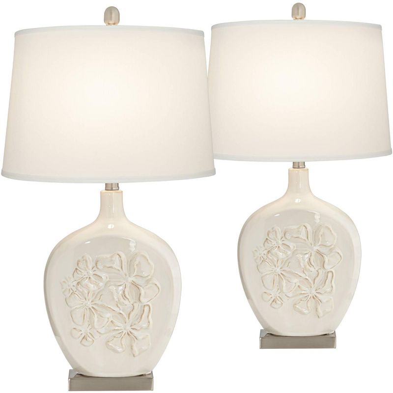 Regency Hill Ewan Ivory Ceramic Lamps Set of 2 with Table Top Dimmers