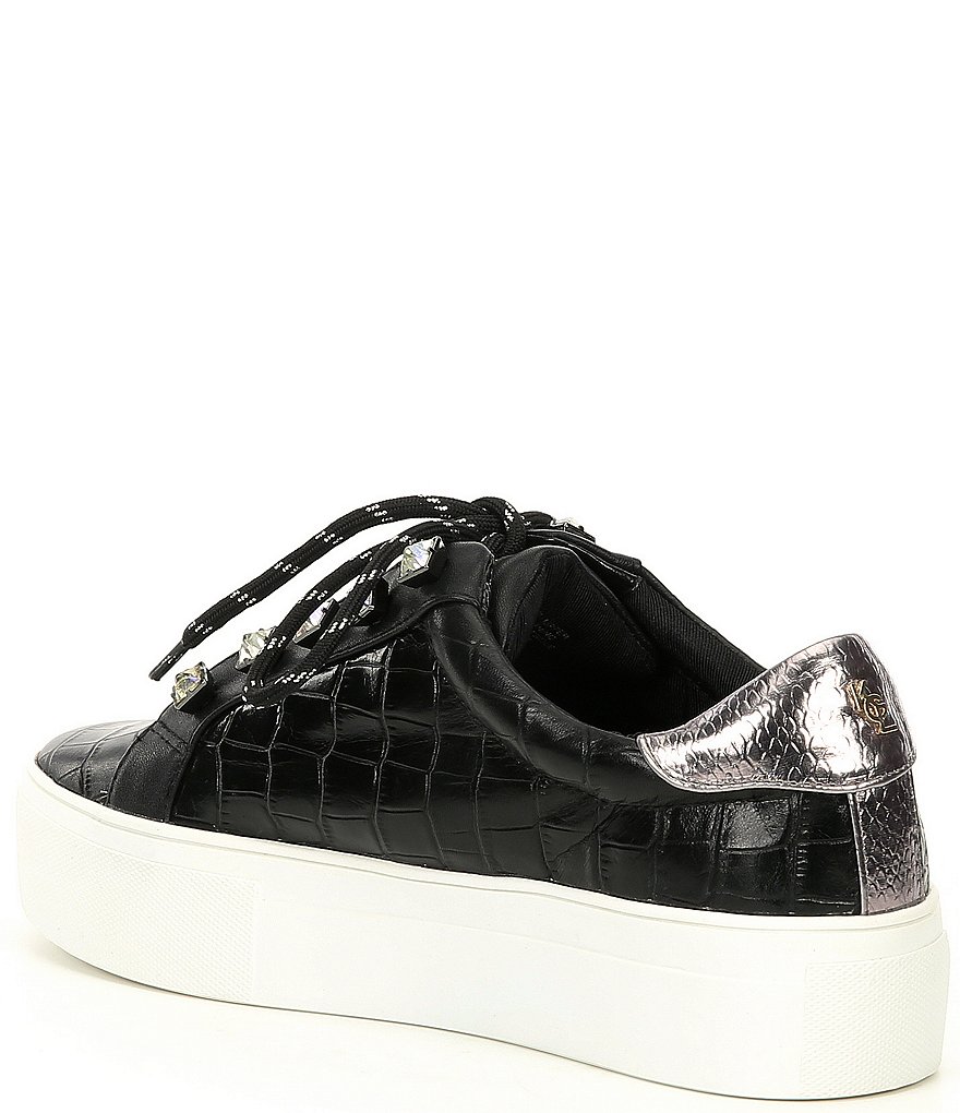 Kurt Geiger London Liviah Jewel Embellished Croc Embossed Leather Sneakers