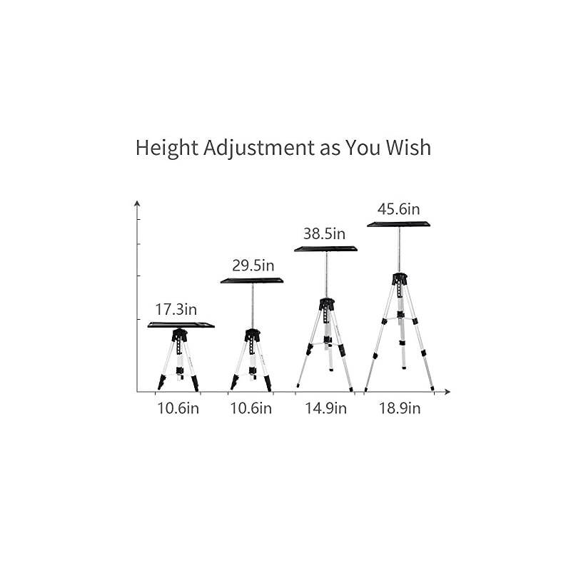 Aluminum Tripod Projector Stand, Adjustable Laptop Stand, Multi-Function Stand, Computer Stand Adjustable Height 17'' to 46'' for Laptop with Plate and Carrying Bag (1-Silver)
