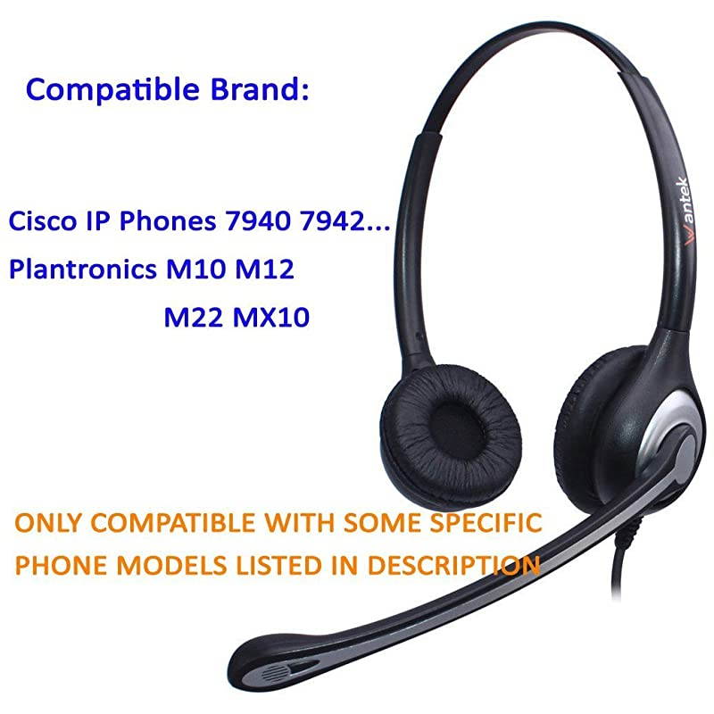 Corded Telephone RJ Headset Binaural with Noise Canceling Mic + Quick Disconnect for Call Center Telephone Systems with Plantronics M10 M12 M22 Amplifiers or Cisco 7942 Office IP Phones602QC1
