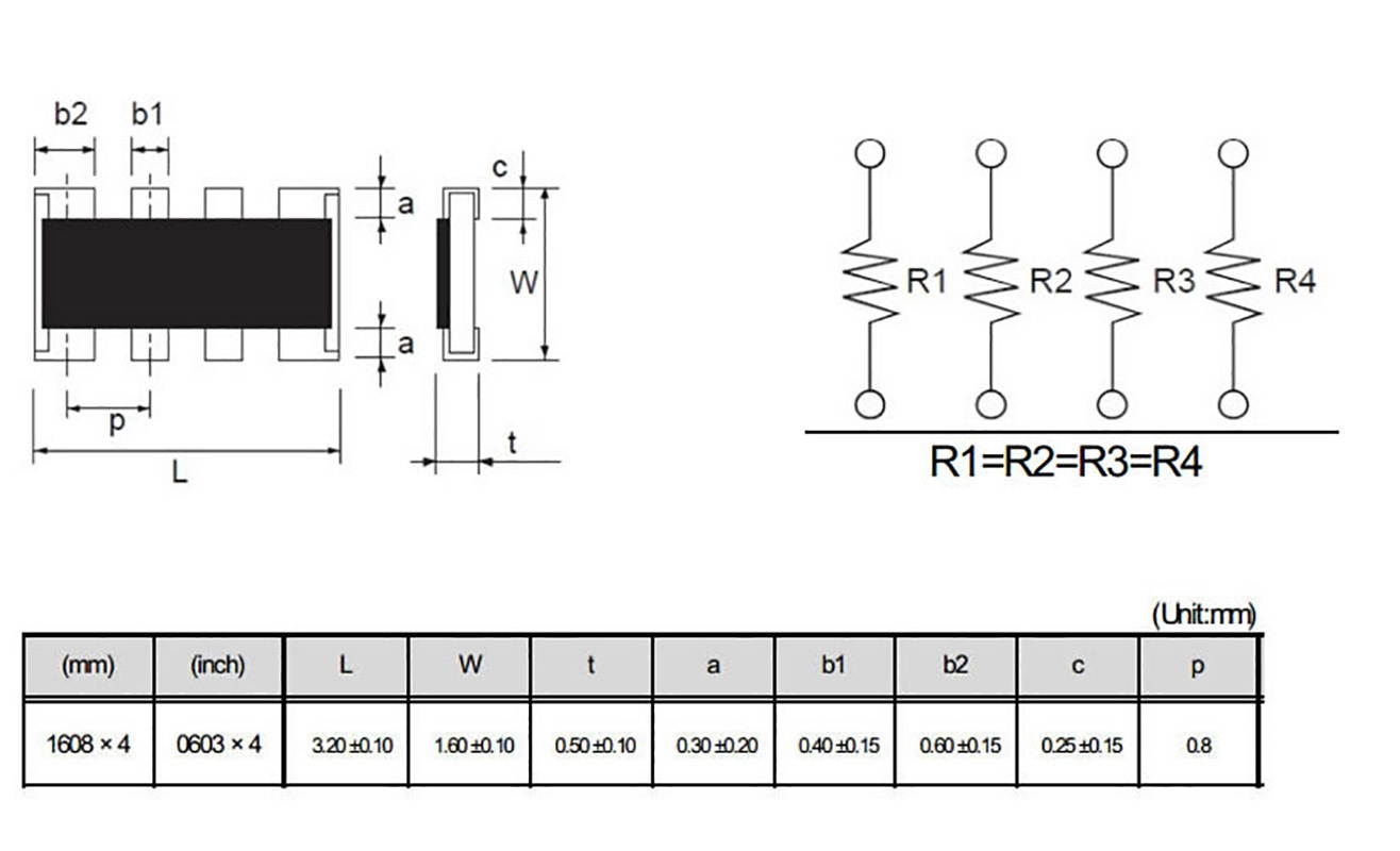 390 OHM 0603X4 8P4R 100PCS 0603*4 8P4R 2*4P Network Resistor SMD array