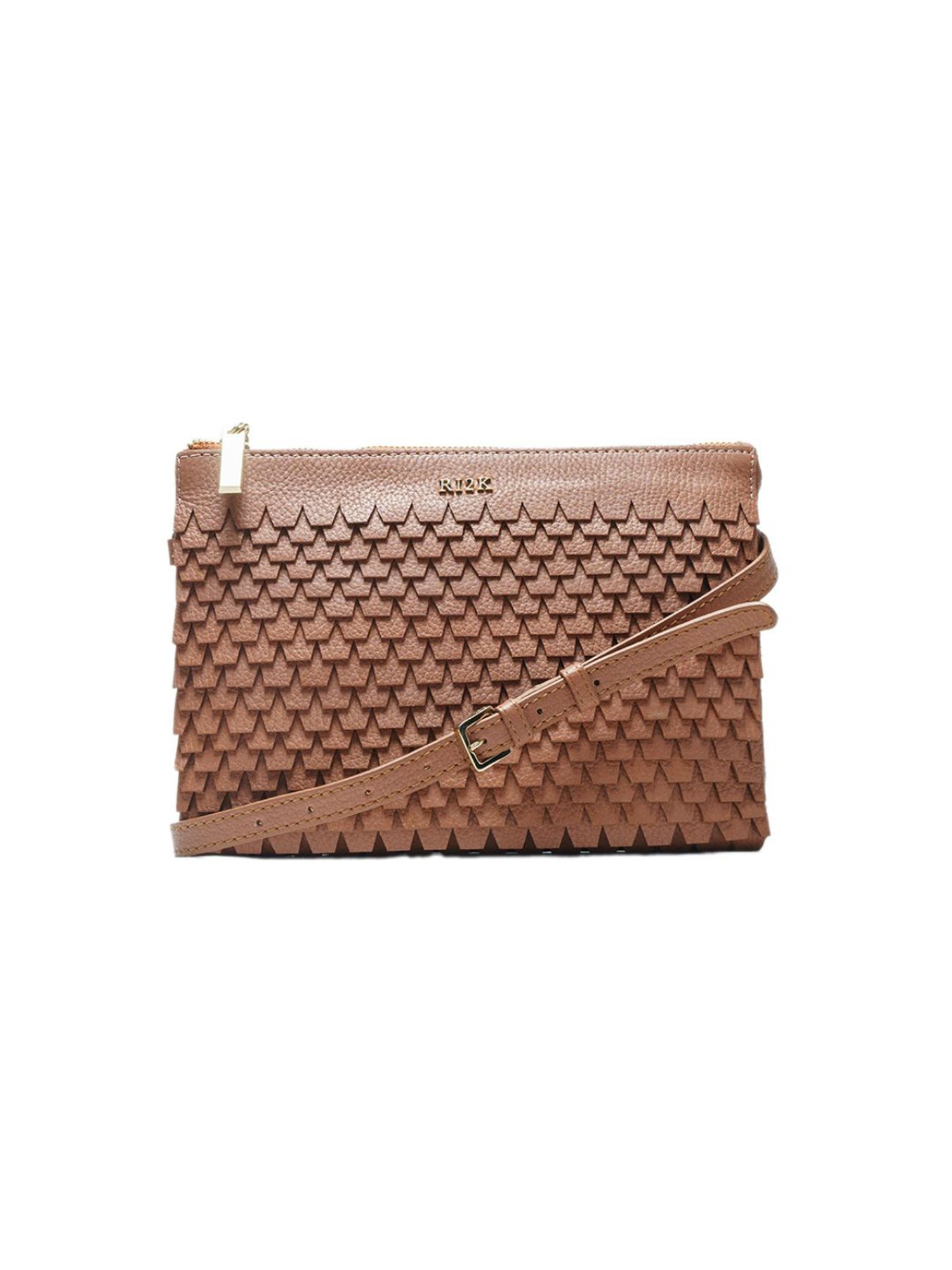 RI2K London Cognac Leather Medium Textured Cross Body Bag