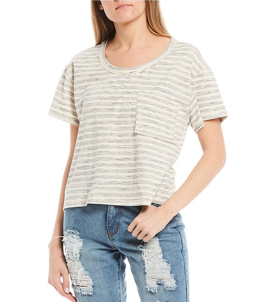 C&V Chelsea & Violet Stripe Short Sleeve Knit Pocket Tee