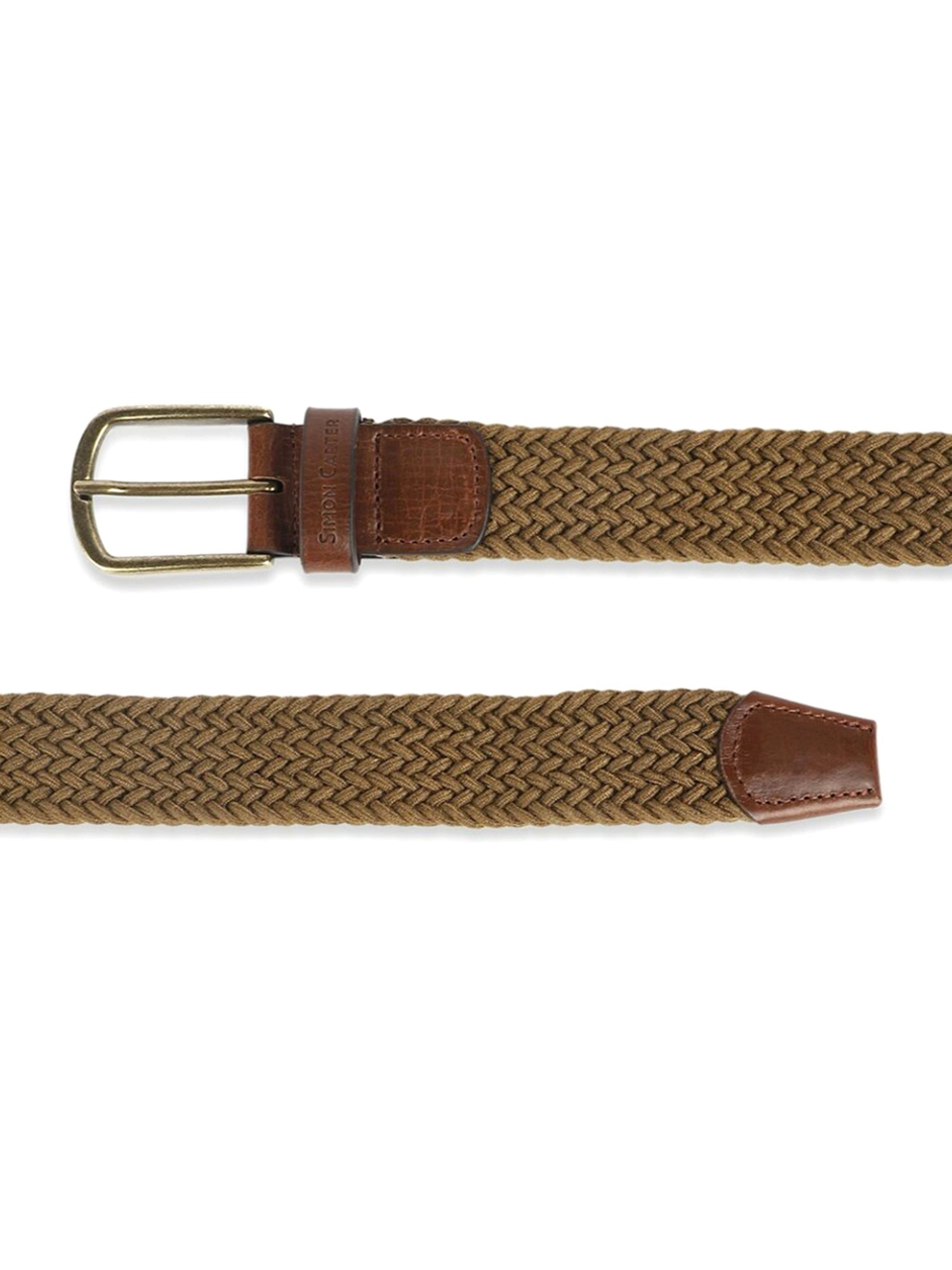 Simon Carter Brown Leather Woven Casual Belt for Men