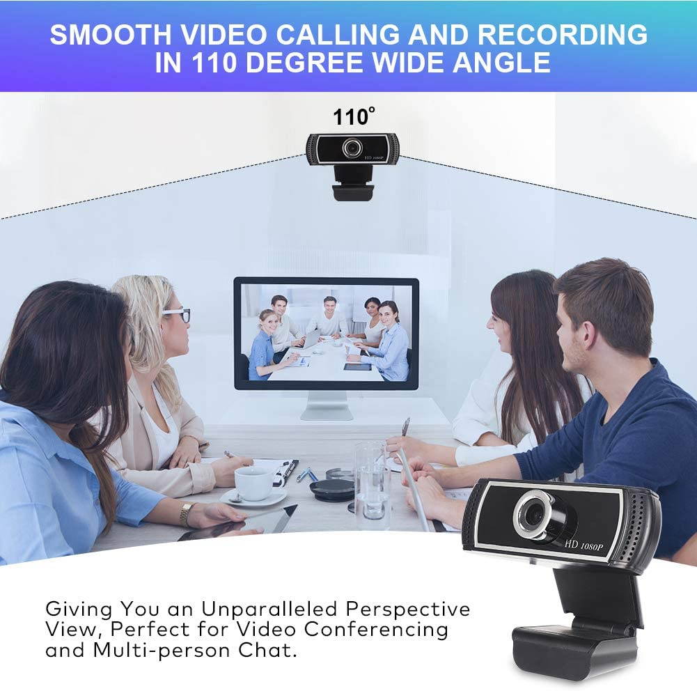 HD Webcam 1080p with Microphone, Plug and Play USB Web Camera with Facial-Enhancement for Streaming, Video Conferencing and Recording, Compatible with Desktop, Computer, PC and Laptop