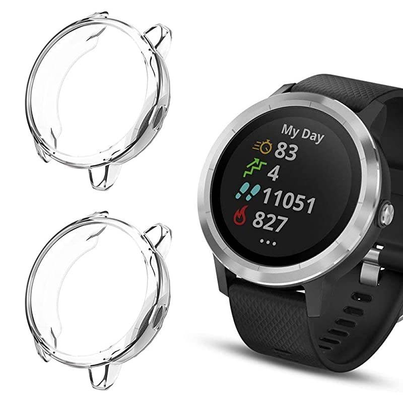 Compatible with Garmin Vivoactive 3 Case Super Thin TPU Plated Bumper Protector Shiny Protective Cover Lightweight Slim Shell Shockproof Frame Accessories for Garmin Vivoactive 3 Clear+Clear