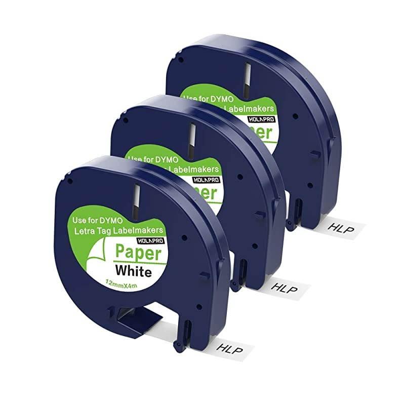 Compatible Label Tape Replacement for DYMO LetraTag Refills 91330 10697 Black on White SelfAdhesive Paper Tape for DYMO Label Maker QX50 LT100T LT100H 12 Inch x 13 feet 3 Pack