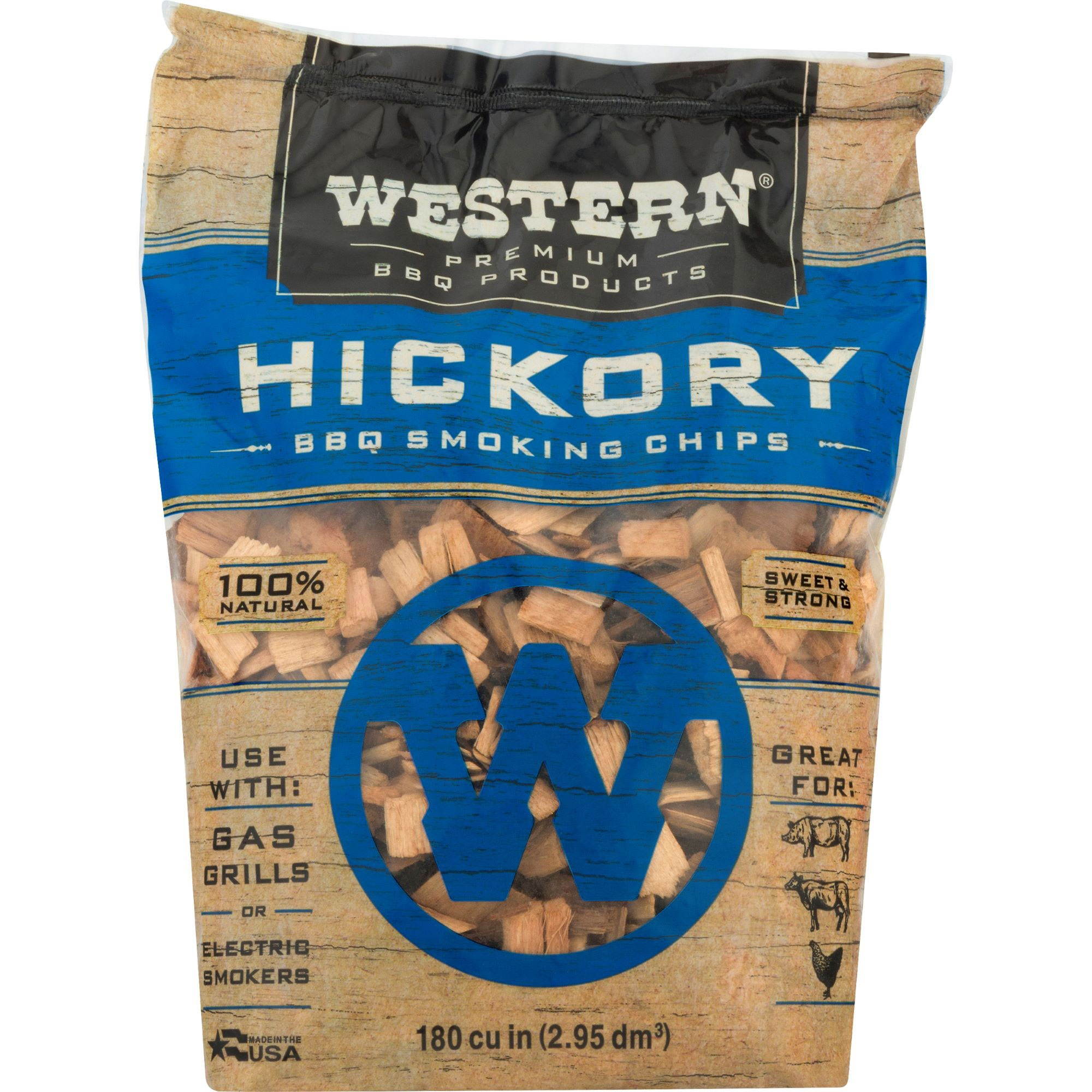 Western Premium BBQ 180 Cu In Hickory BBQ Grilling Smoking Wood Chips (4 Pack)