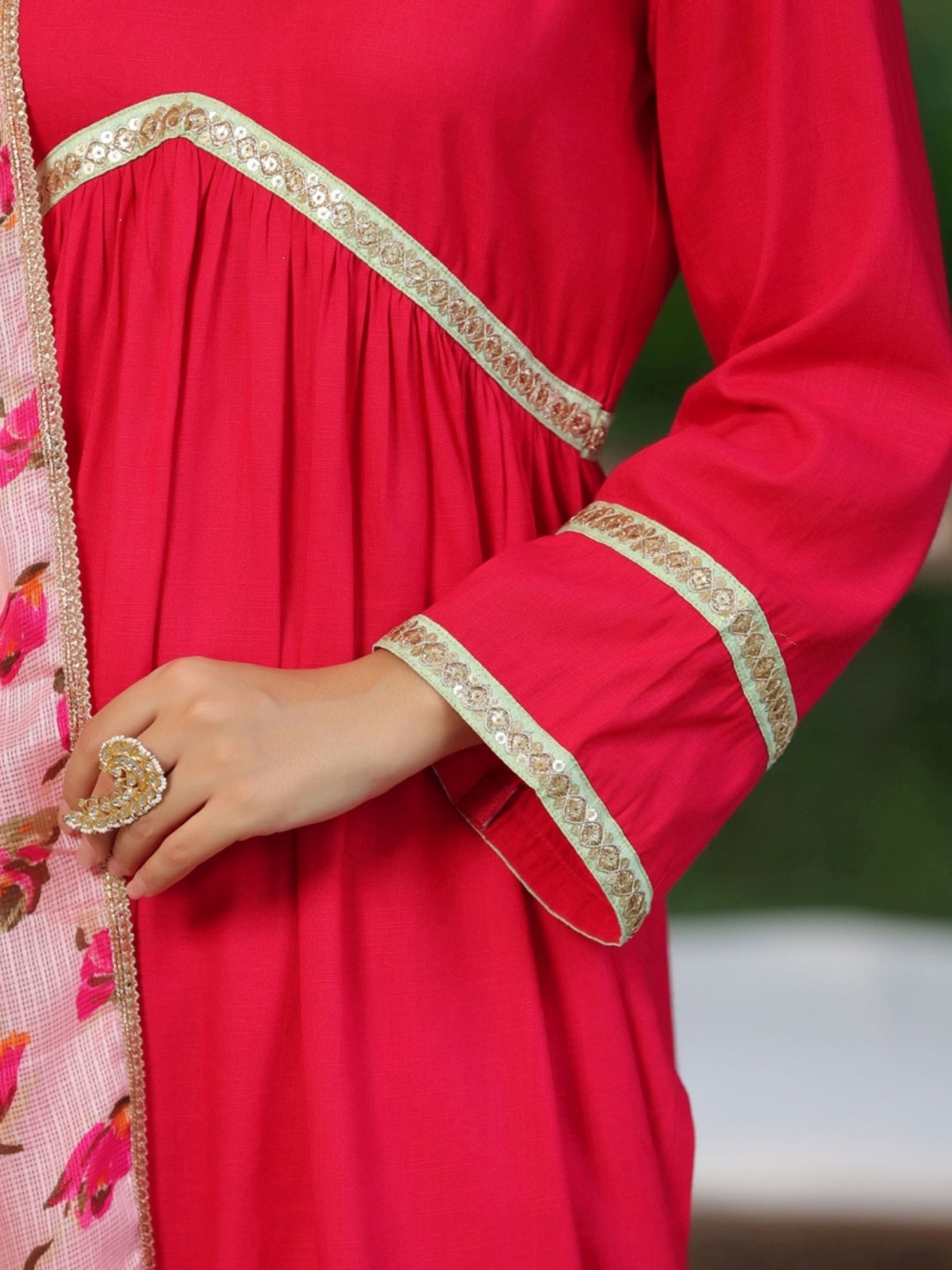 Rain and Rainbow Fuchsia Pink Embroidered Kurta Pant Set With Dupatta