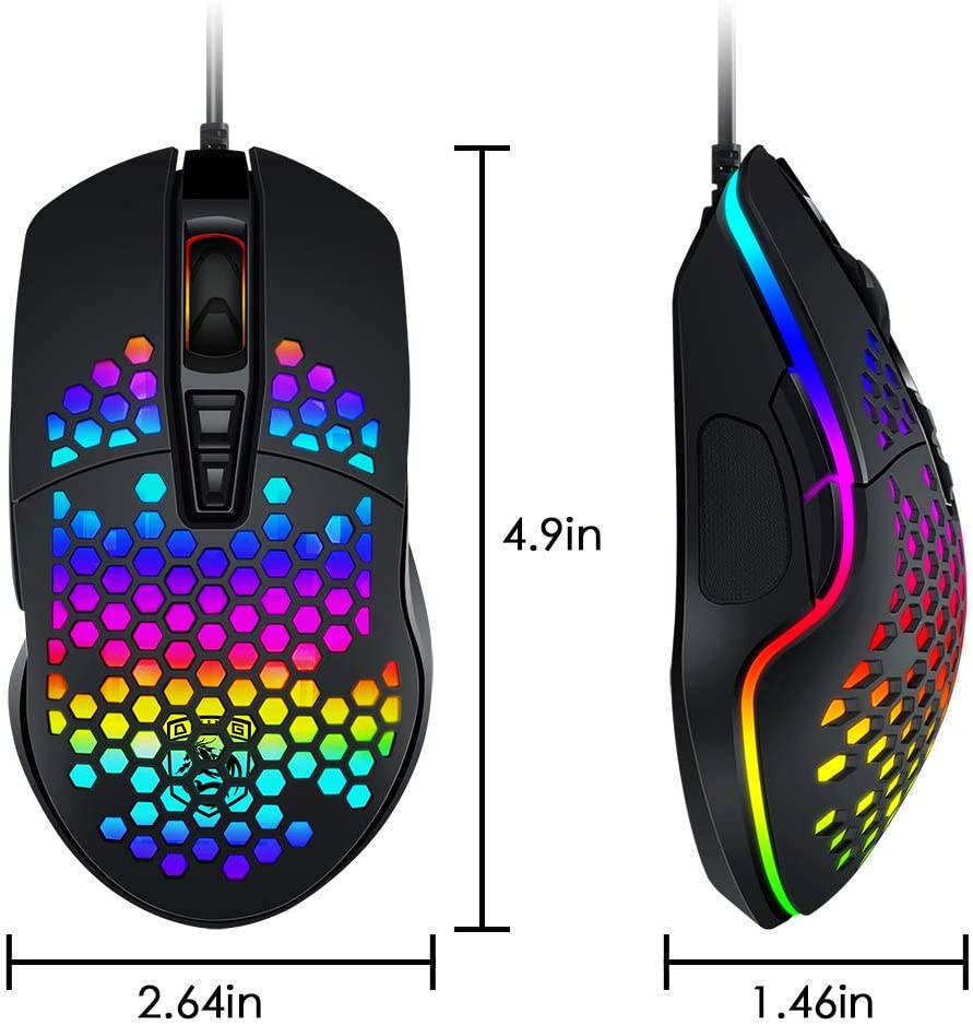 Ergonomic Lightweight Gaming Mouse Wired Honeycomb Hollow RGB Streamer 4000 DPI Programming Optical Sensor Pixert 3325 78G Gaming Mice for PC X-BOX PS4 Gamer