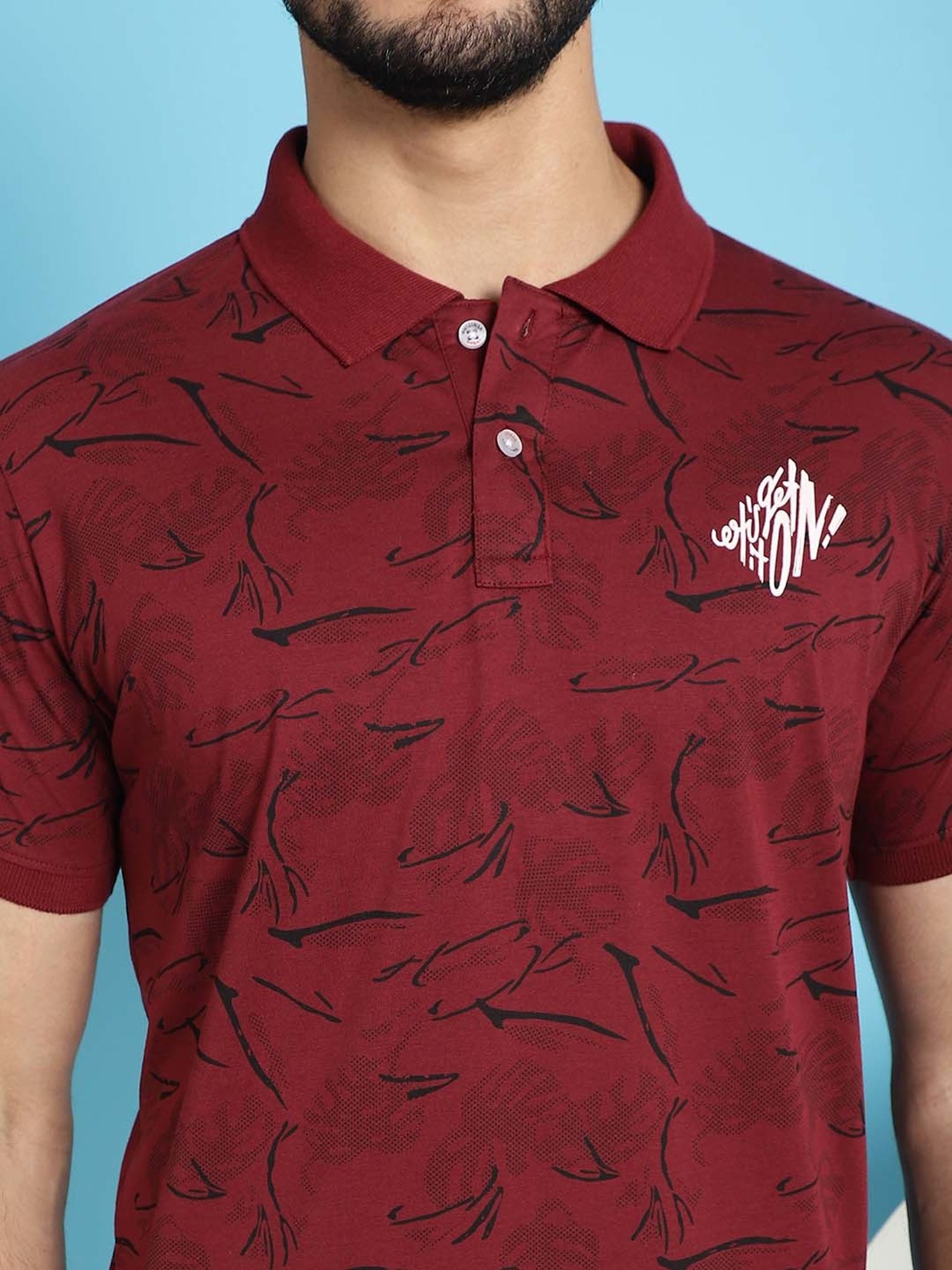 Venitian- Forbidden Clothing Maroon Slim Fit Printed Polo T-Shirt
