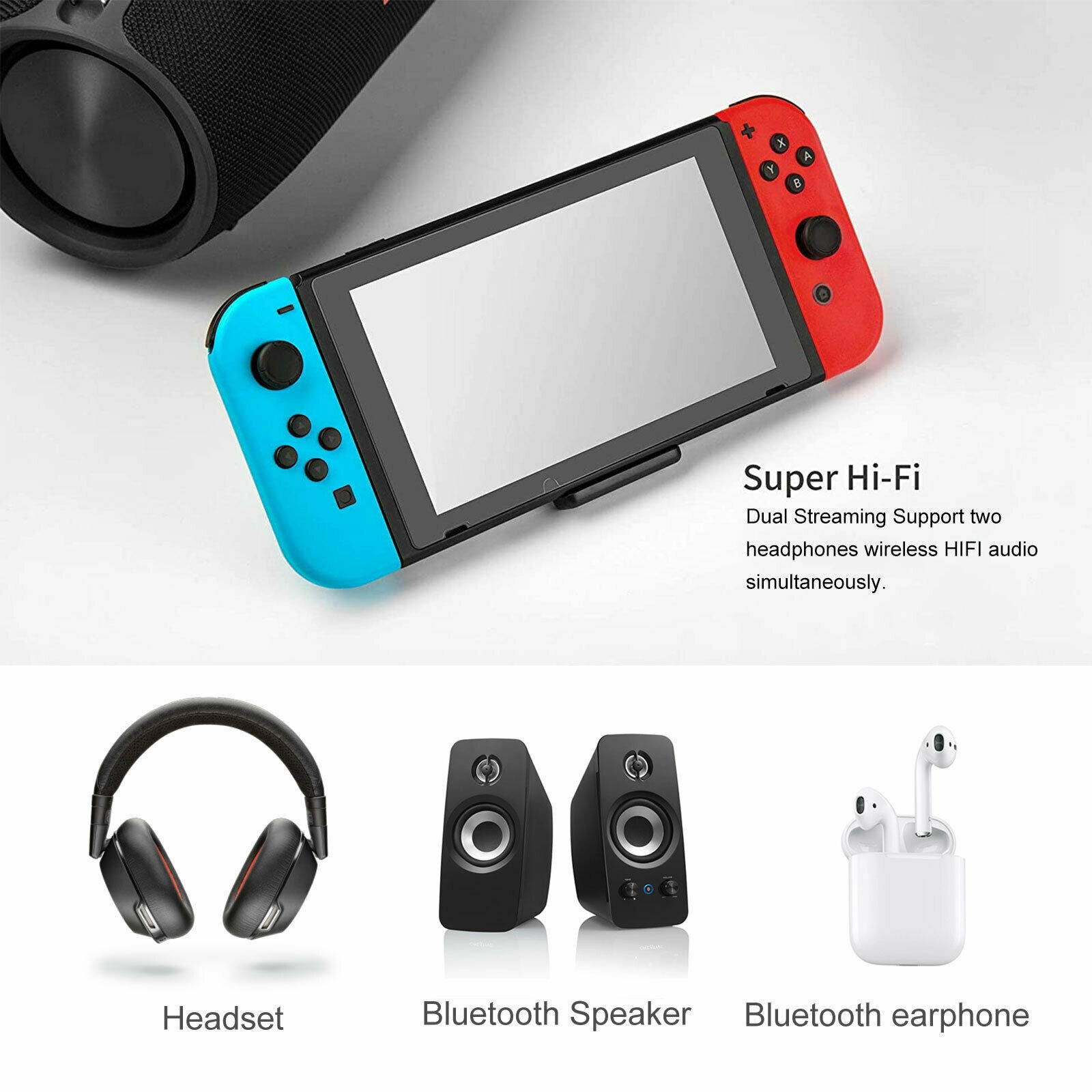 For  Switch/Lite PS4 PC Bluetooth 5.0 Adapter HIFI Audio Tranceiver 5mm