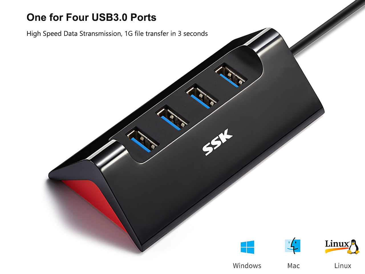 SSK 4 Port USB Hub,High Speed USB 3.0 Hub,Premium Laptop Docking Station Plug and Play Hot Swapping Support, Compatible with iMac,Macbook,thinkpad,Windows Desktop PC and other Laptop Computer
