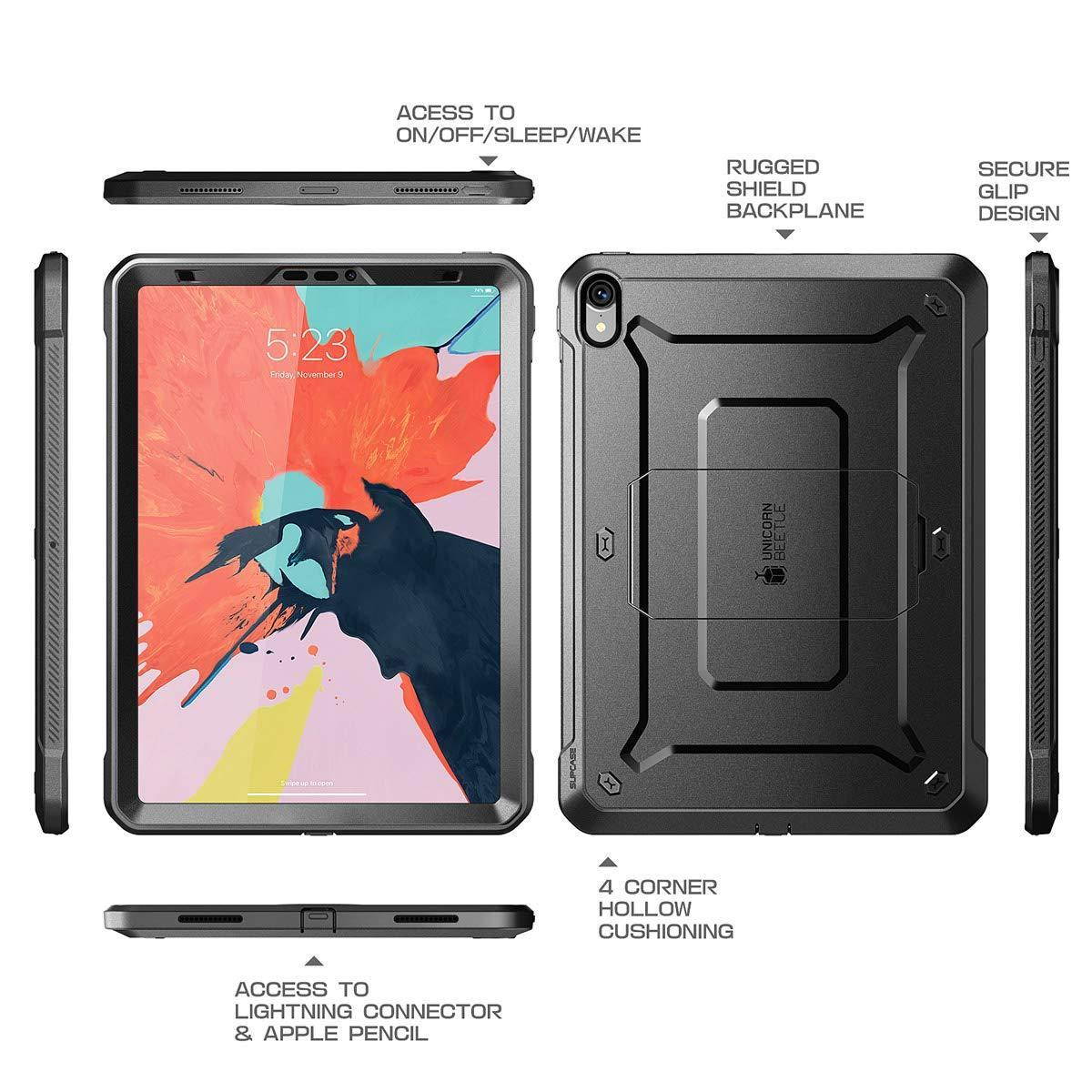 ipad pro 11 '' case 2018 release, supcase with built-in screen protector [ub pro series] kickstand full-body rugged protective
