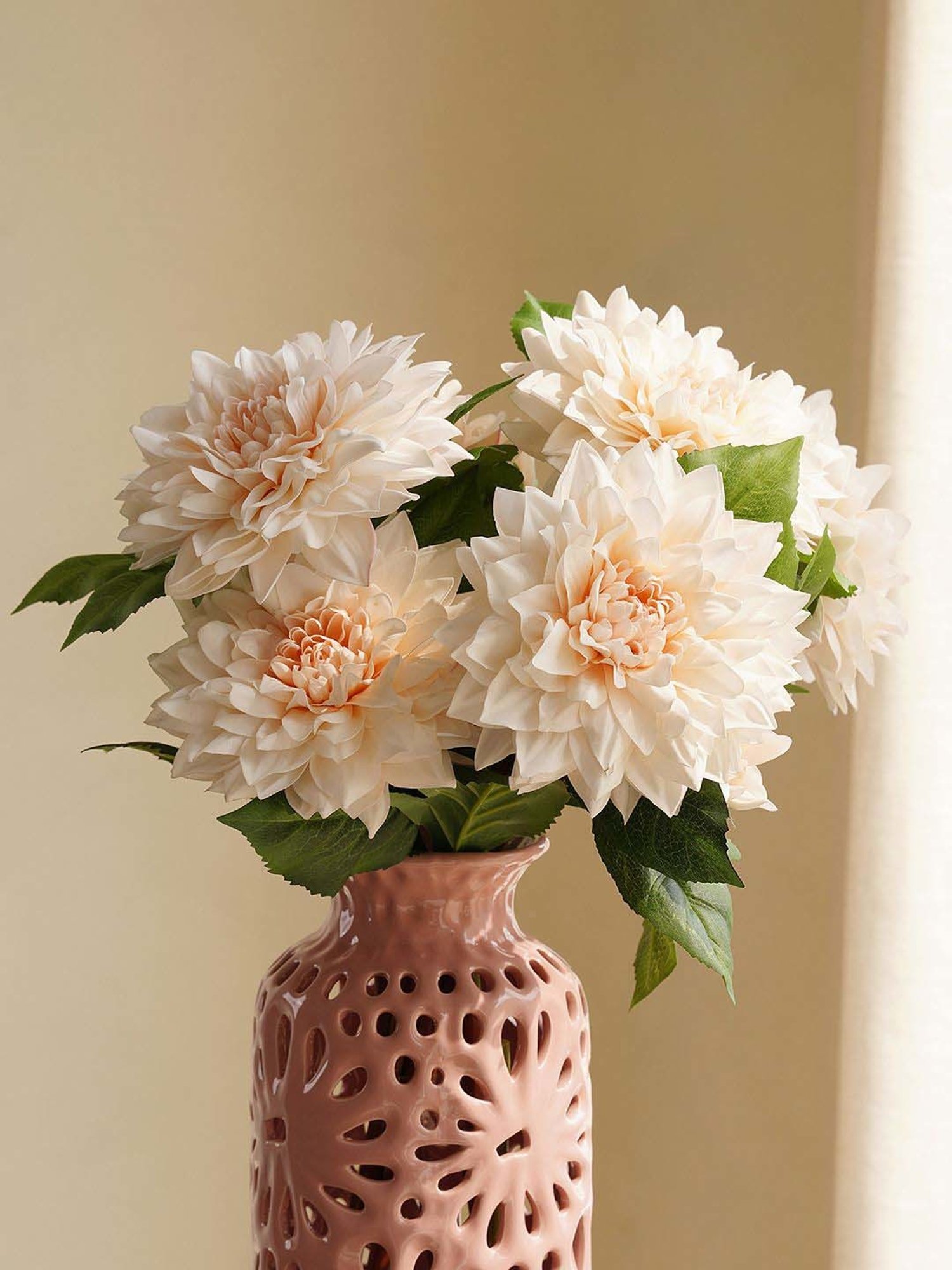 Pure Home and Living White Plastic Artificial Dahlia Flower Stem