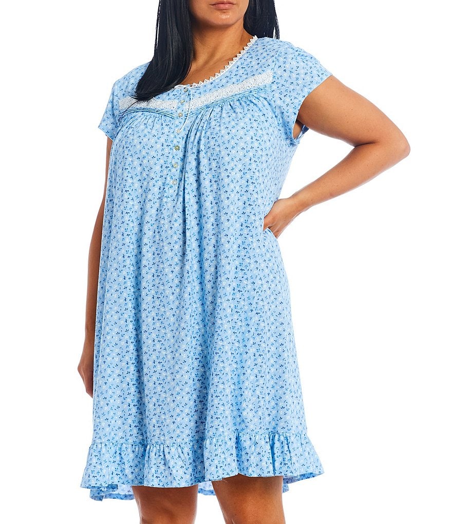 Eileen West Plus Floral Print Short Knit Nightgown