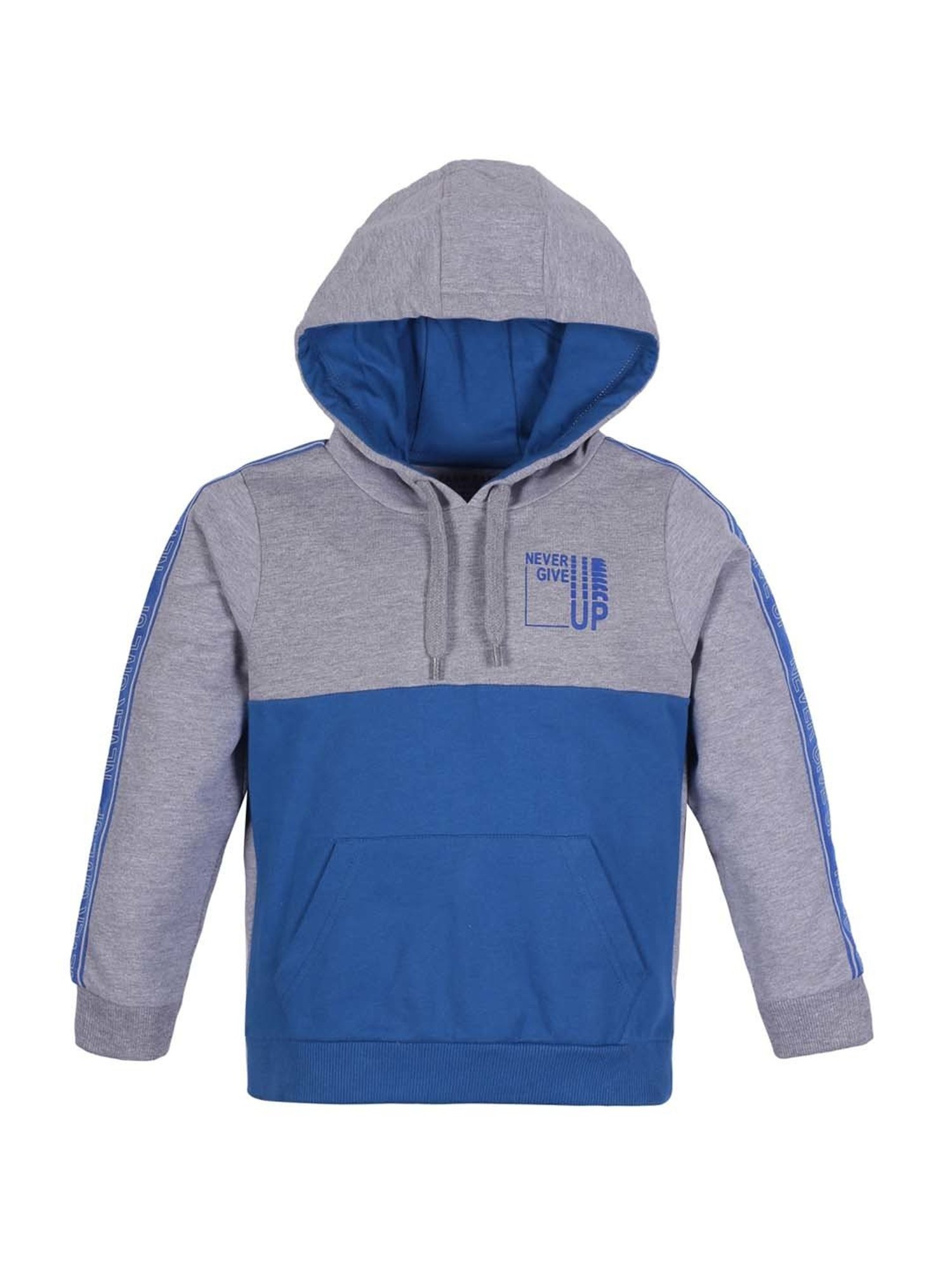 Plum Tree Kids Blue & Grey Cotton Printed Full Sleeves Hoodie