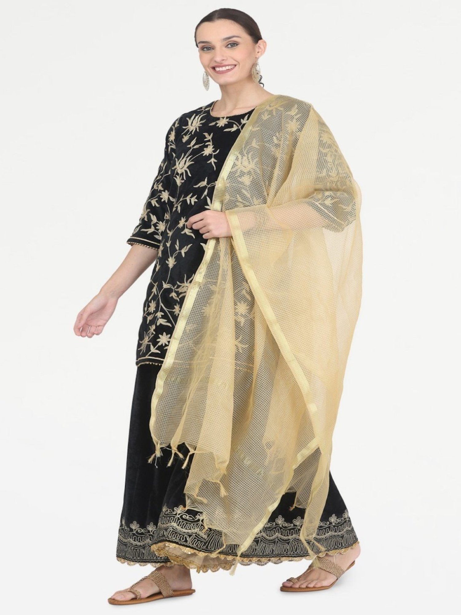 Kaanchie Nanggia Black Embroidered Kurta Skirt with Chanderi Dupatta