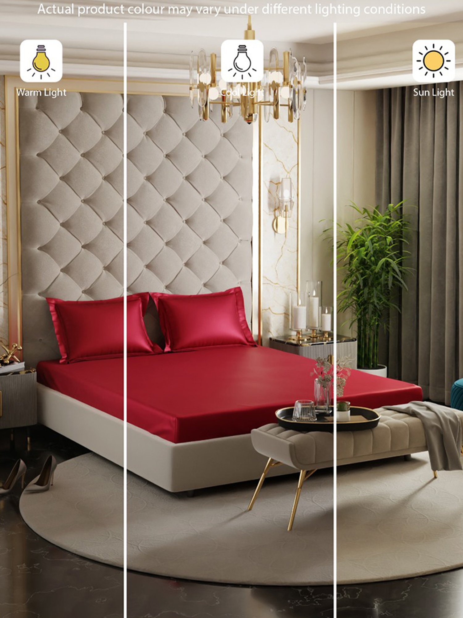 Stoa Paris Red 300 TC Polyester Double Fitted Sheet with 2 Pillow Covers