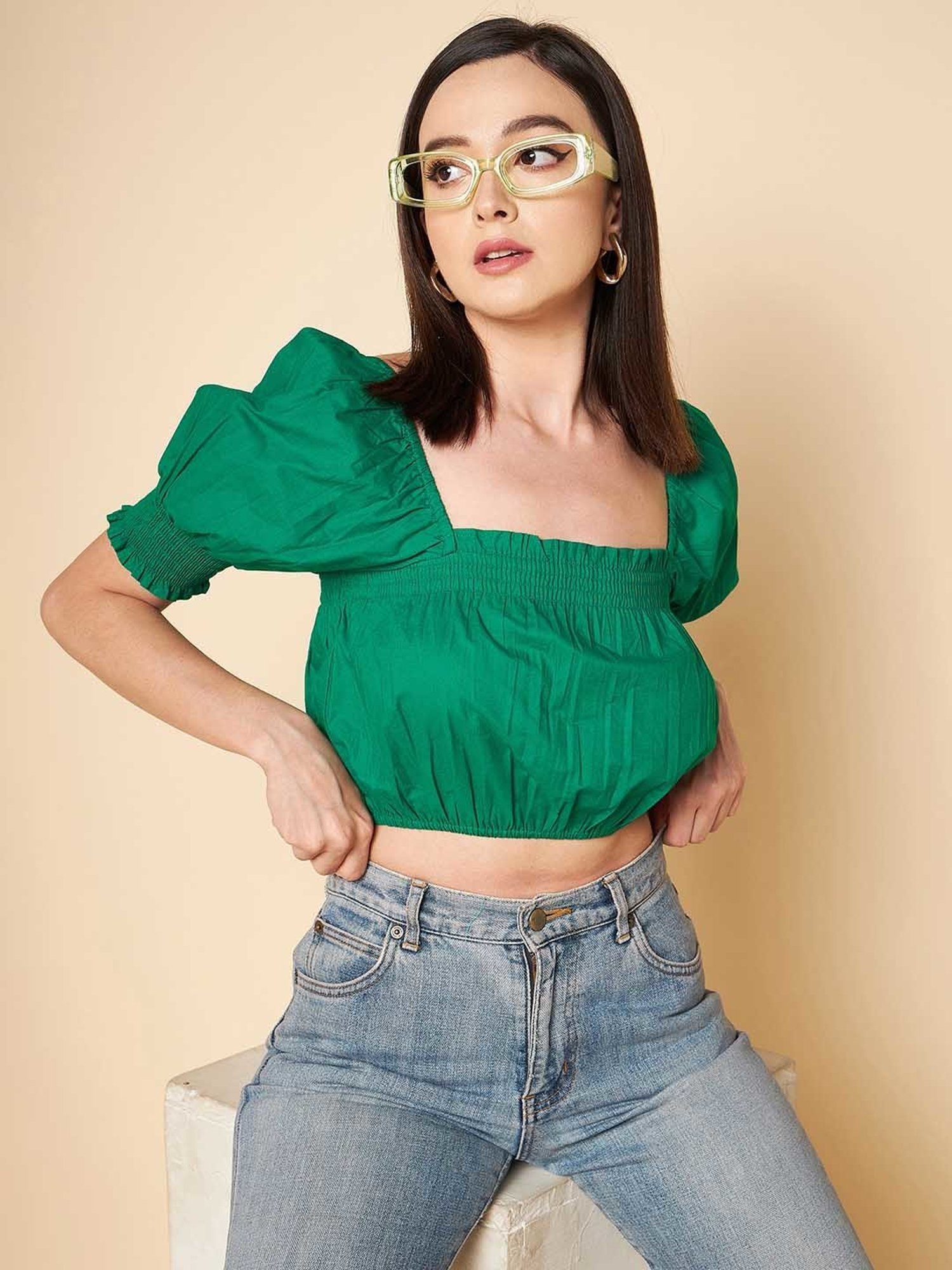 High Star Green Crop Top