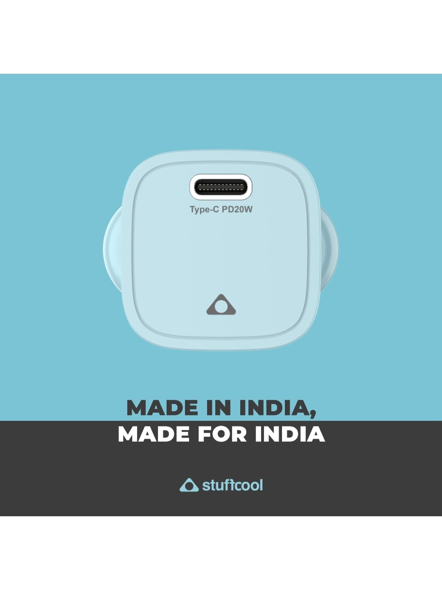 Stuffcool Nuevo PD20W Smallest Wall Charger for Latest iPhone 15,14,13,12 (Blue)