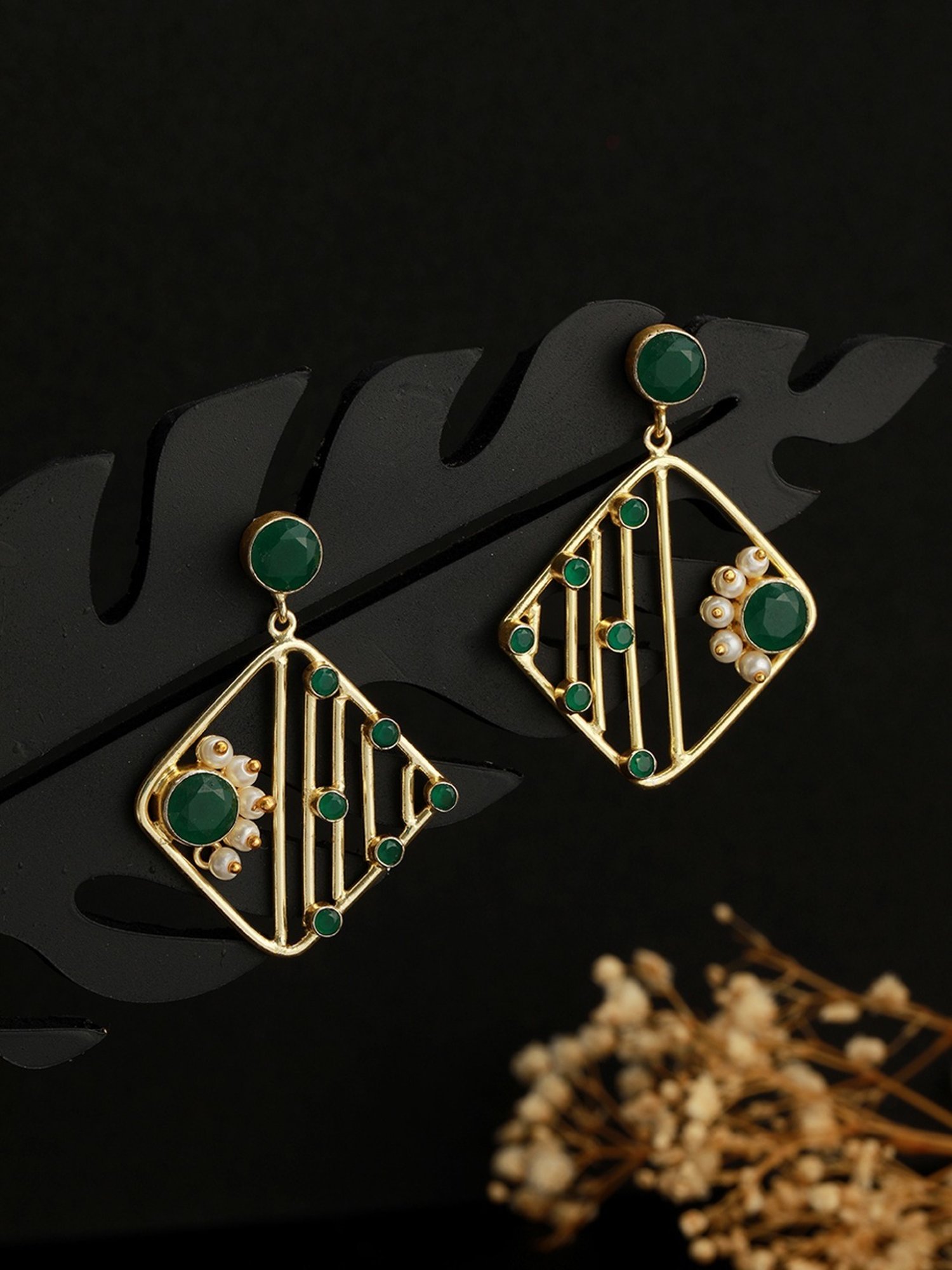 Saraf RS Jewellery Yellow stone studded STUDD Earrings