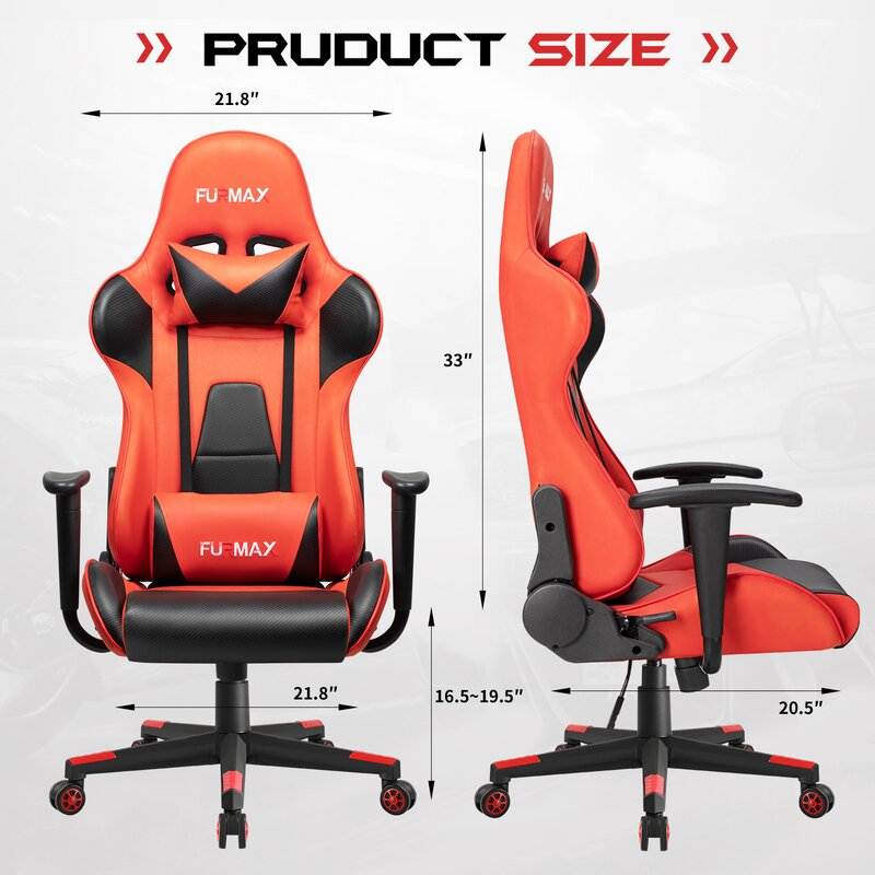 Furmax Gaming Office Chair Ergonomic High-Back Racing Style Adjustable Height Executive Computer Chair, PU Leather Swivel Desk Chair (Black/Grey)