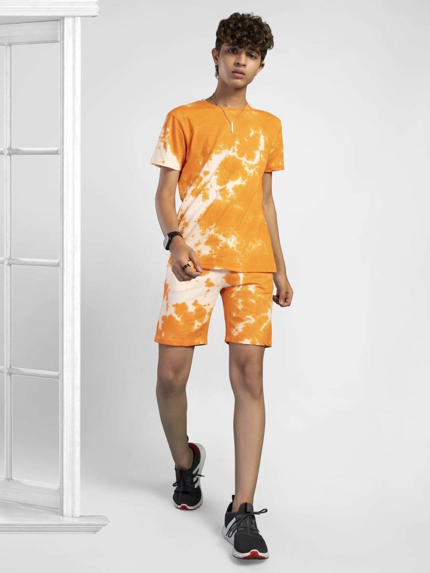 TeenTrums Kids Orange & White Cotton Over Dyed T-Shirt Set