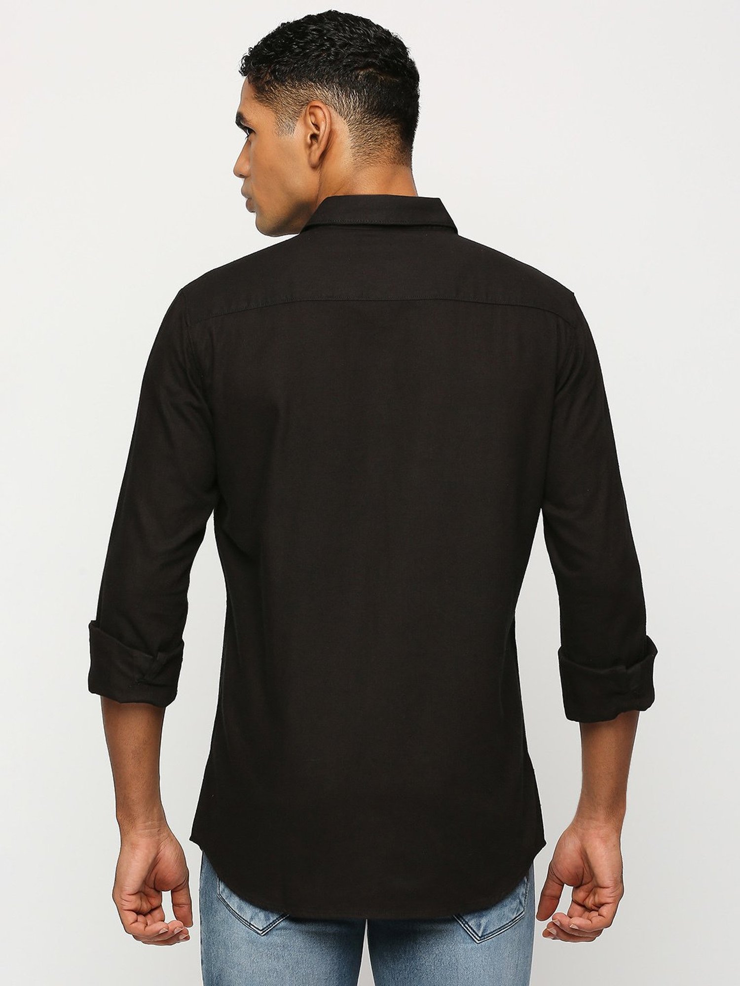 SOLEMIO Black Slim Fit Cotton Shirt
