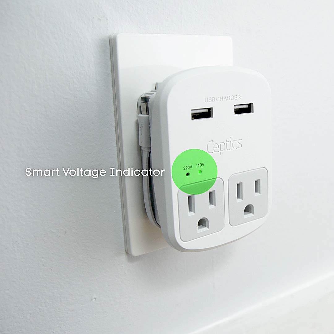 Ceptics World Travel Adapter Kit  - Dual USB + 2 US Outlets, Surge Protection, Plugs for Europe, UK, China, Australia, Japan - Perfect for Laptop, Cell Phones, Cameras - Safe ETL Tested (WPS-2B+)