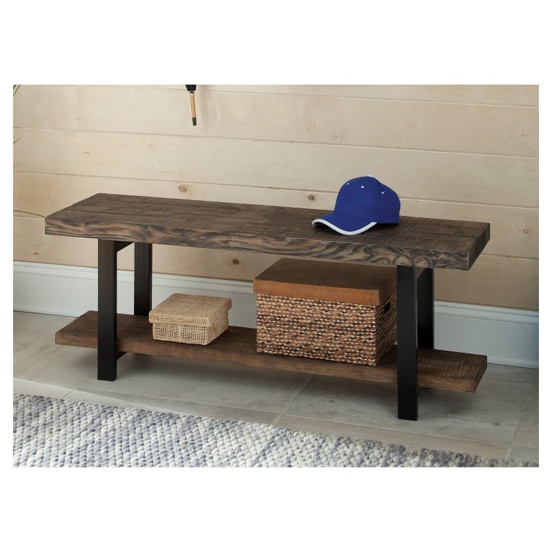 48" Pomona Solid Wood and Metal Entryway Bench Brown - Alaterre Furniture