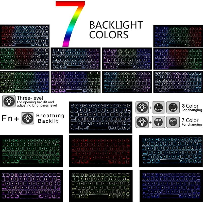 iPad pro 129 case with Keyboard 2018 3rd Gen Backlit7 Color Backlight 360 Rotatable Wireless Smart Folio 180 flip Swivel Stand Hard Shell Cover Auto SleepWake Black