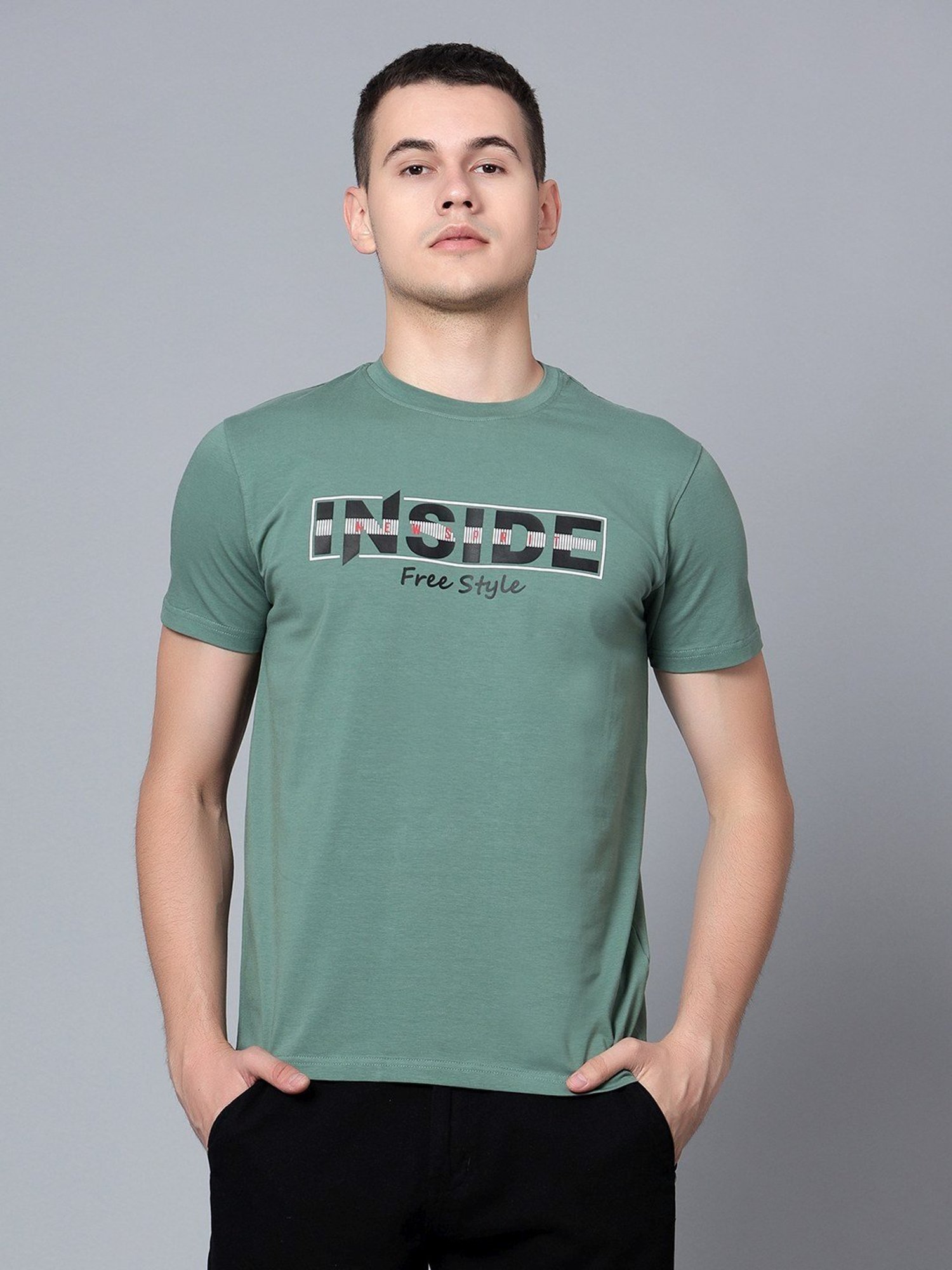 Cantabil Light Green Cotton Regular Fit Printed T-Shirt