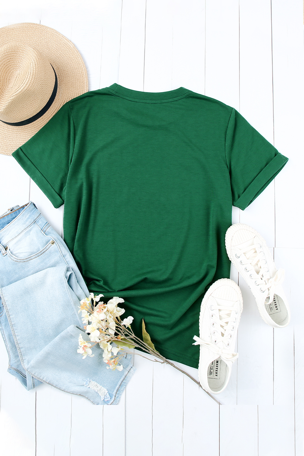 Blank T Shirt - Green Casual Solid Color Crew Neck Tee Customized
