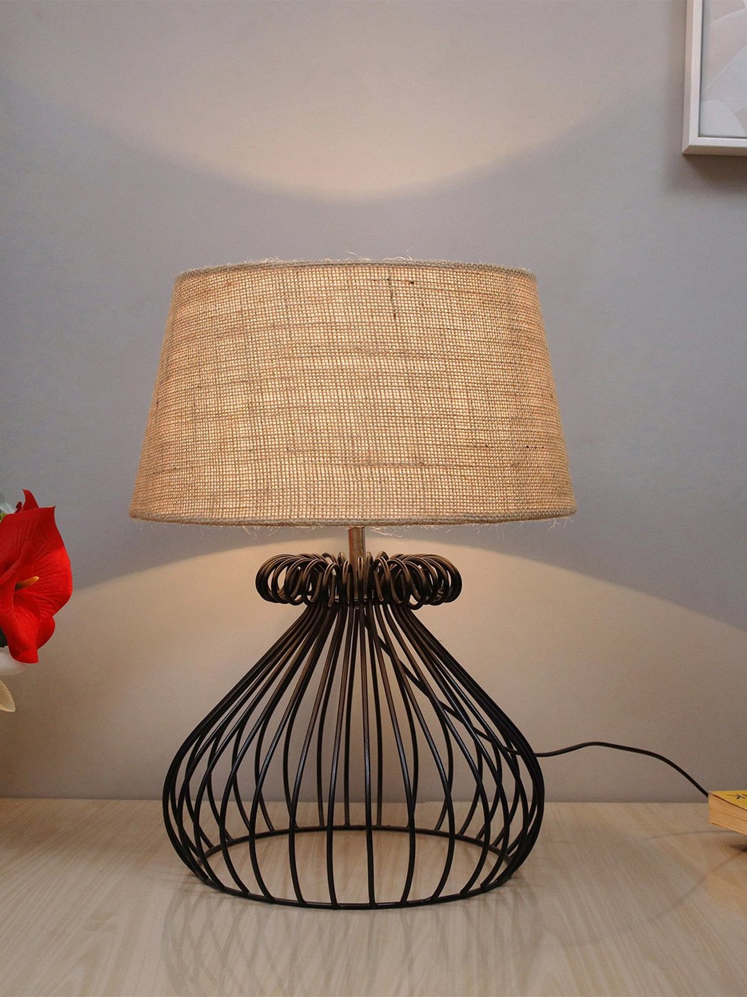 Homesake Brown Minimalist Small Bedside Table Lamp with Hollowed