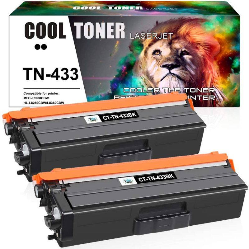 Cool Toner Compatible Toner Cartridge Replacement for Brother TN433 TN-433 TN433BK TN431 Brother MFC-L8900Cdw HL-L8360Cdw HL-L8260Cdw MFC-L8610Cdw HL-L8360Cdwt 8900Cdw 8360Cdw Printer (Black, 2-Pack)