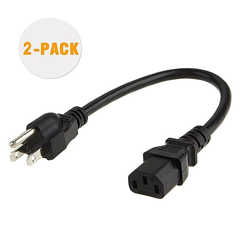 2Pack 6 Feet 18 AWG Universal Power Cord for NEMA 515P to IEC320C13 Cable 18M Black