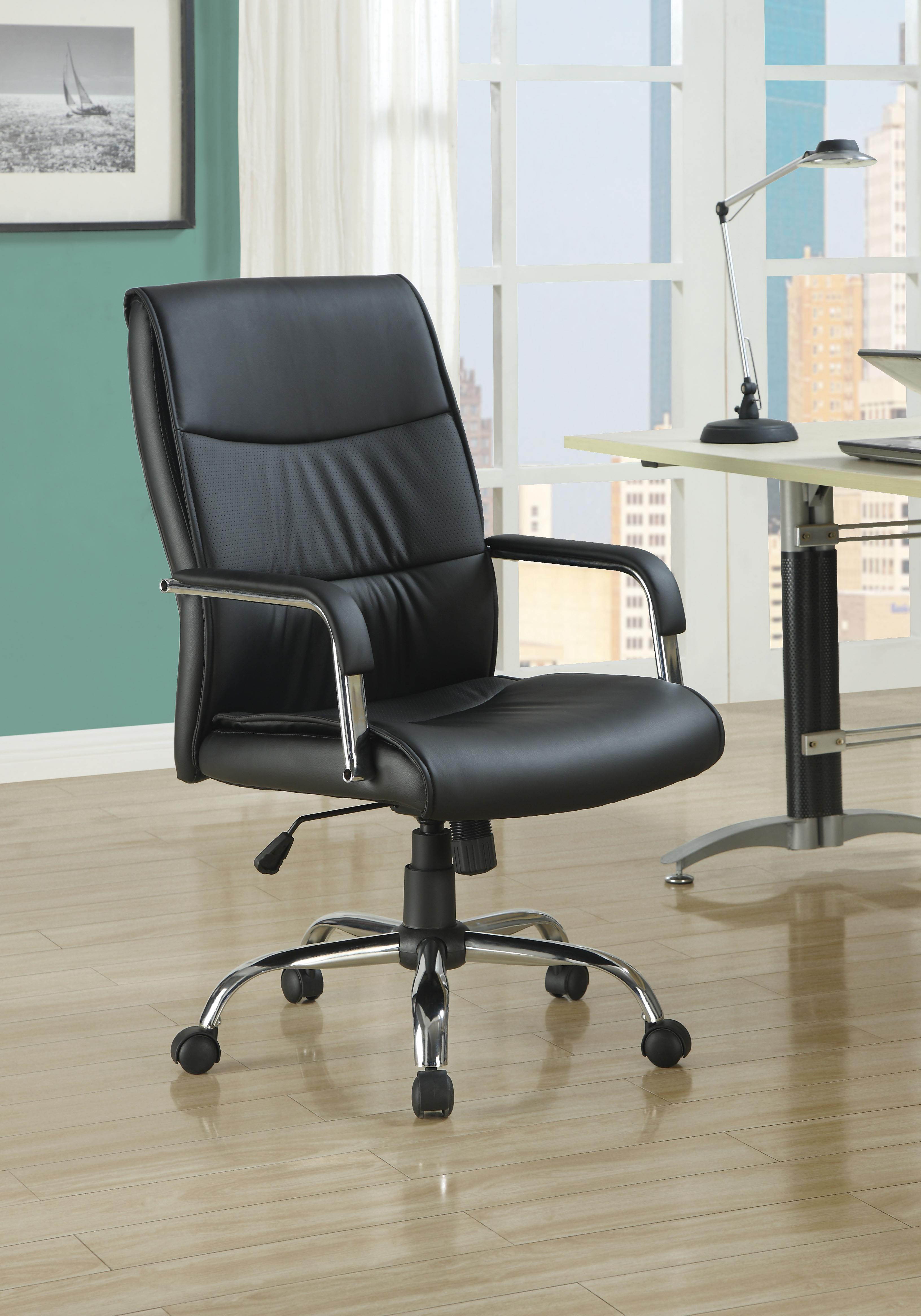 Black Leather-Look Office Chair by Monarch