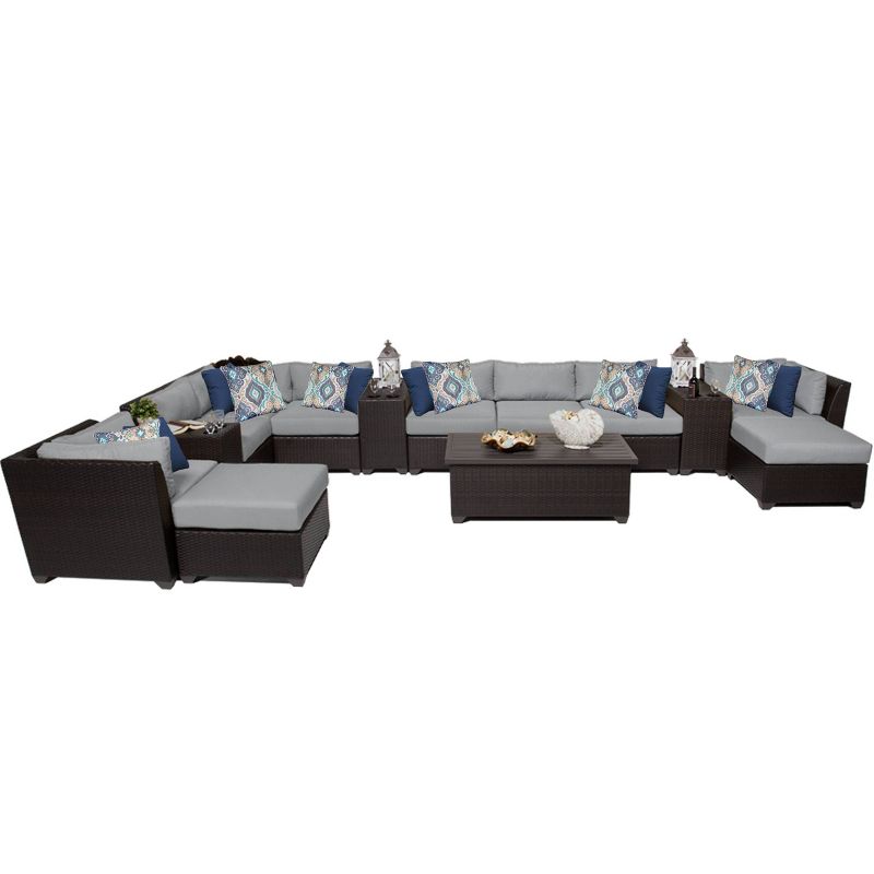 New Boston 8pc Seating Set Gray Frame Sunbrella Spectrum Denim Fabric - La-Z-Boy