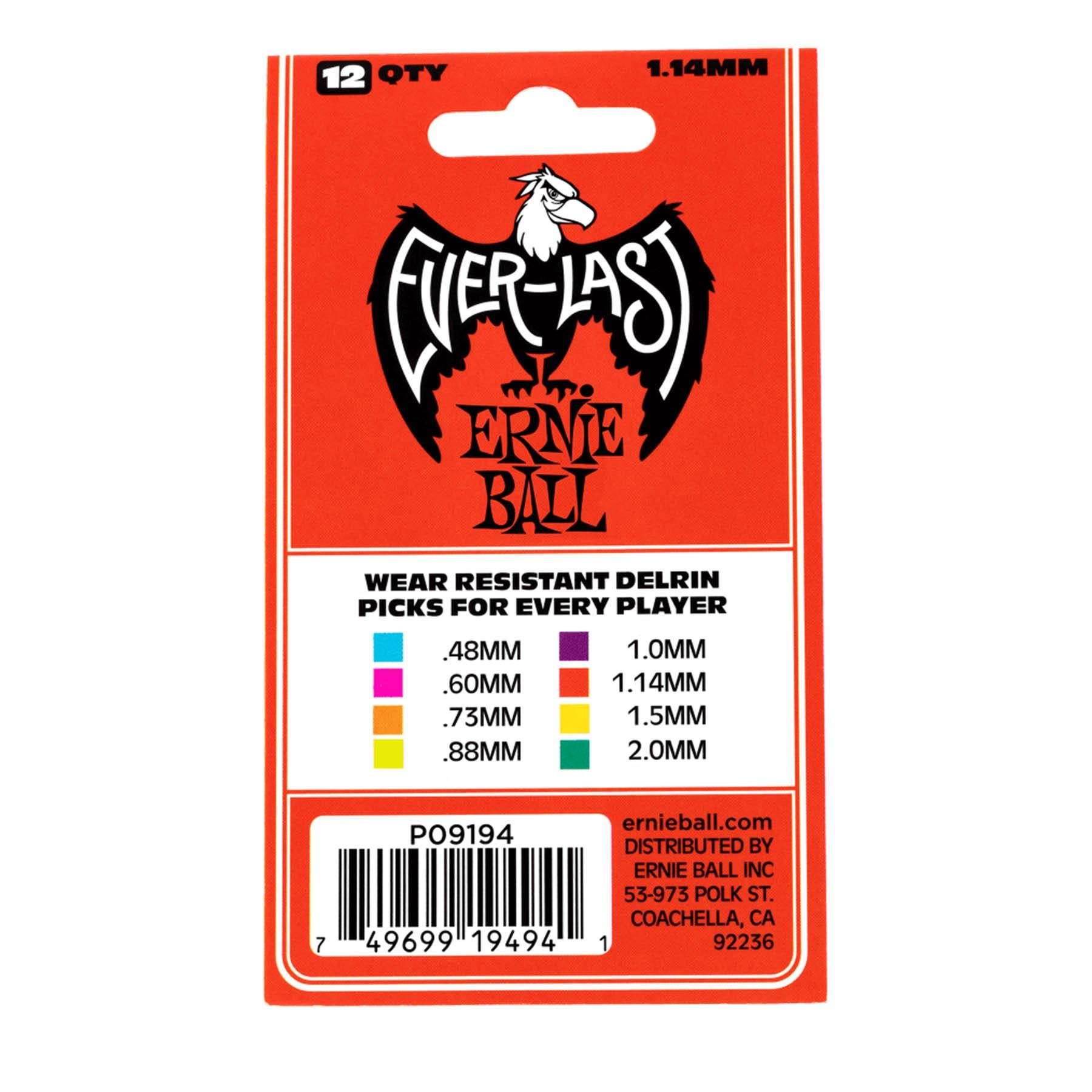 Ernie Ball Everlast Guitar Picks, 12 Pack, 1.14mm