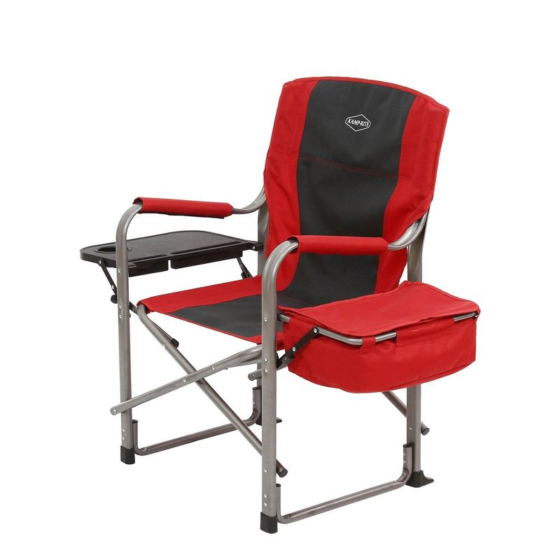 Kamp-Rite Outdoor Camp Folding Director's Chair with Side Table & Cooler, Red