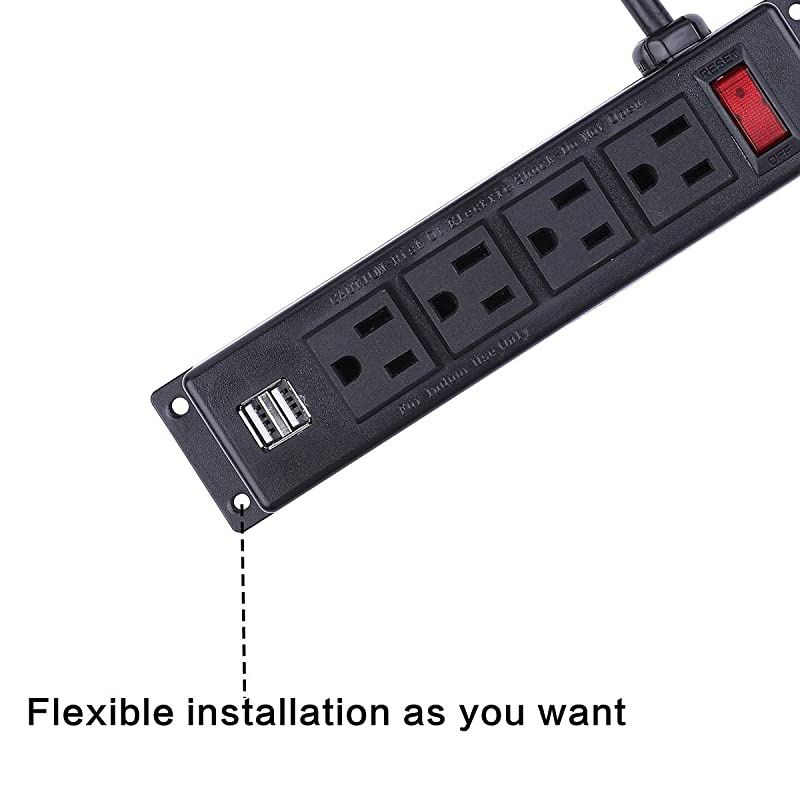 Power Strip with USB 4 Outlets 2 USB Ports 10 ft Heavy Duty Surge Extension Cord Wall Mountable The Desk Table Workbench Nightstand