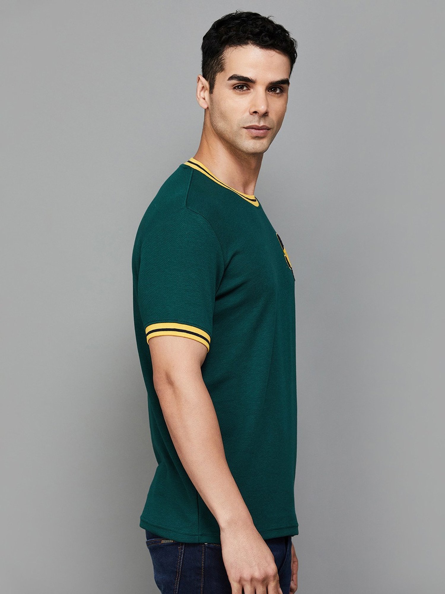SmileyWorld Olive Cotton Regular Fit Printed T-Shirt