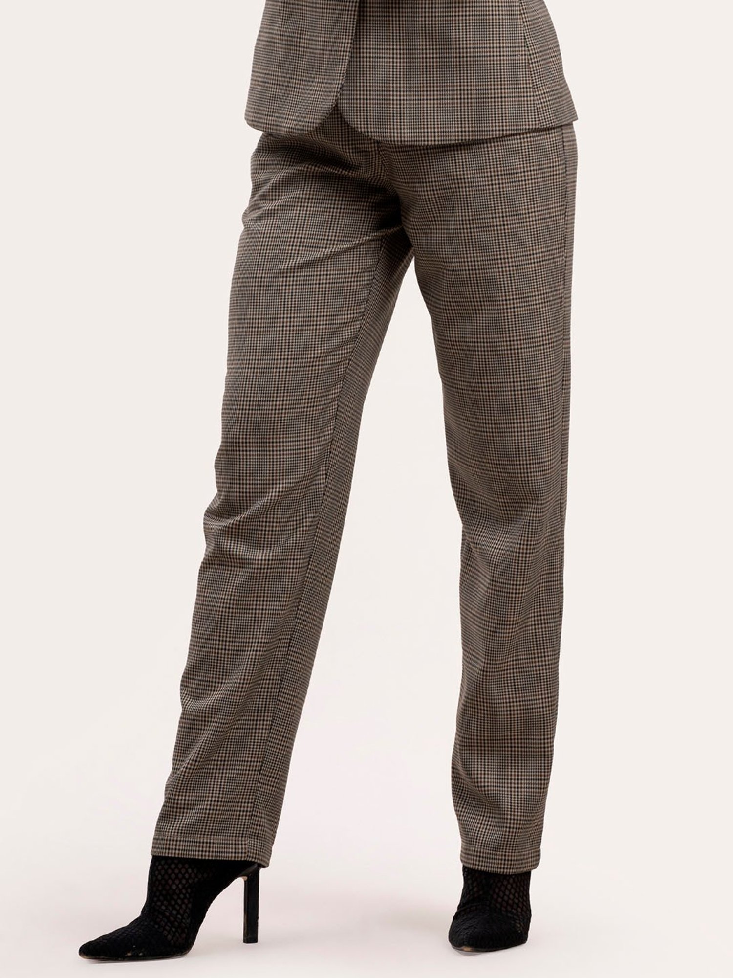 Fablestreet Brown & Black Cotton Checks Regular Fit Mid Rise Trousers