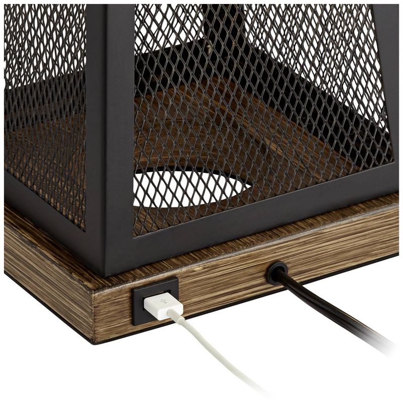 Franklin Iron Works Industrial Artisan Table Lamp with Nightlight LED USB Port Metal Mesh Burlap Shade for Living Room Bedroom