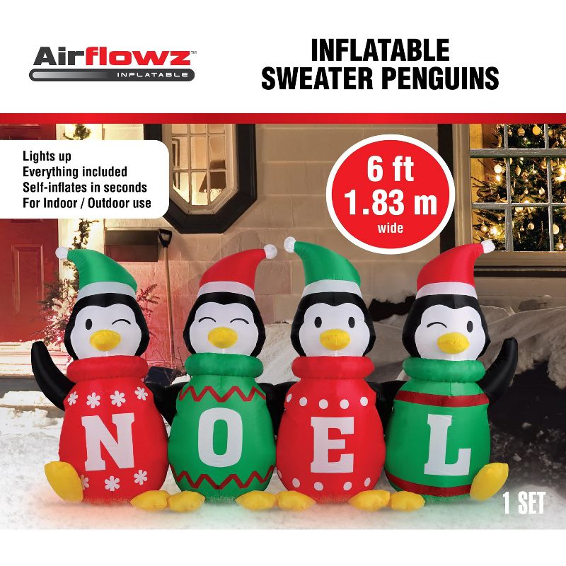 Occasions 6' Inflatable Sweater Penguins, 3.5 ft Tall, Multicolored