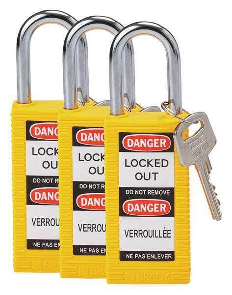Lockout Padlock,KA,Yellow,3"H,PK3 BRADY 123417