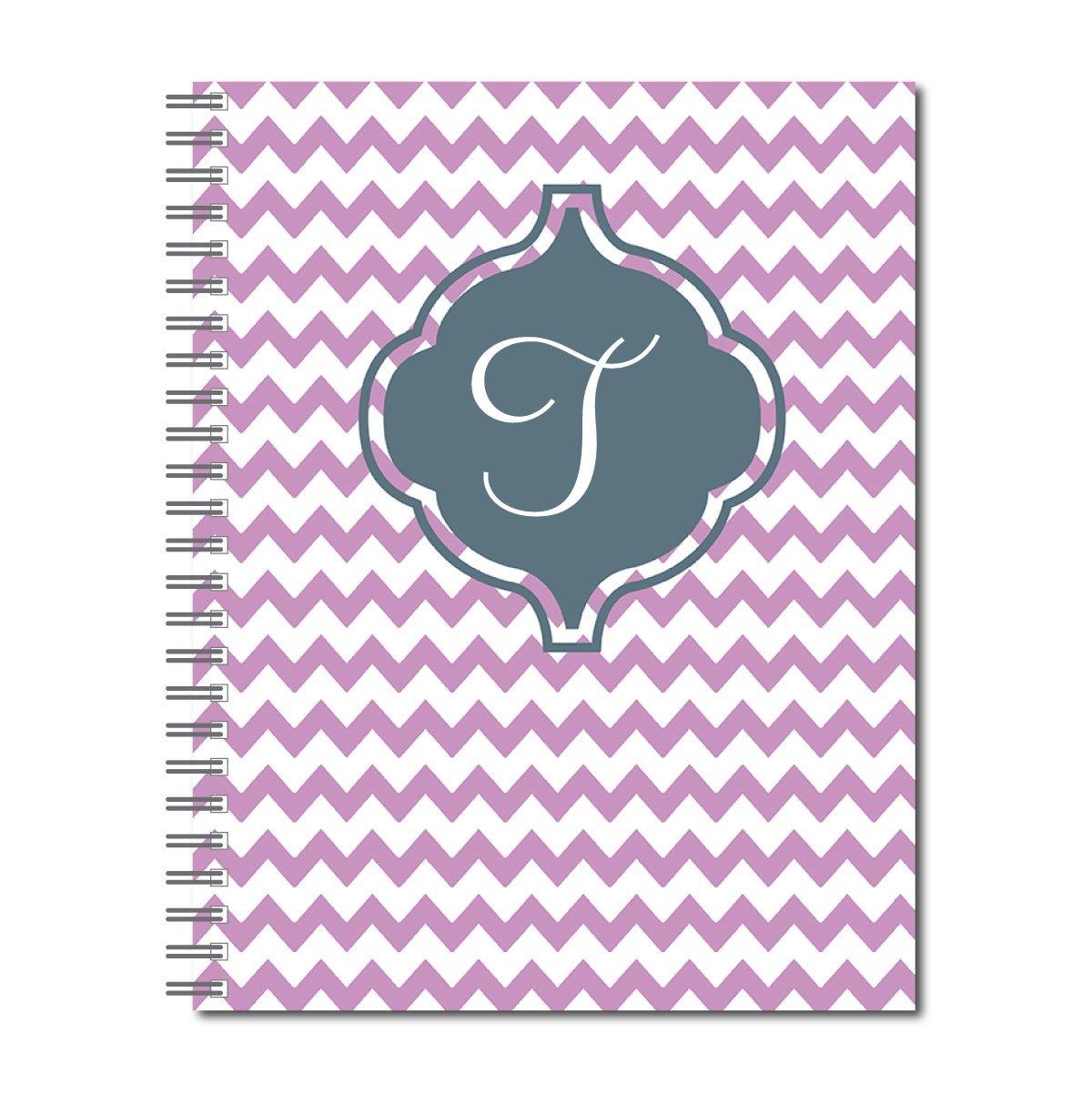 Purple Chevron Patterned Feminine Monogram Spiral Notebook/Journal, 120 Wide Ruled or Checklist Pages, durable laminated cover, and wire-o spiral. 8.5x11 | 5.5x8.5 | 8.5x8.5 | Made in the USA