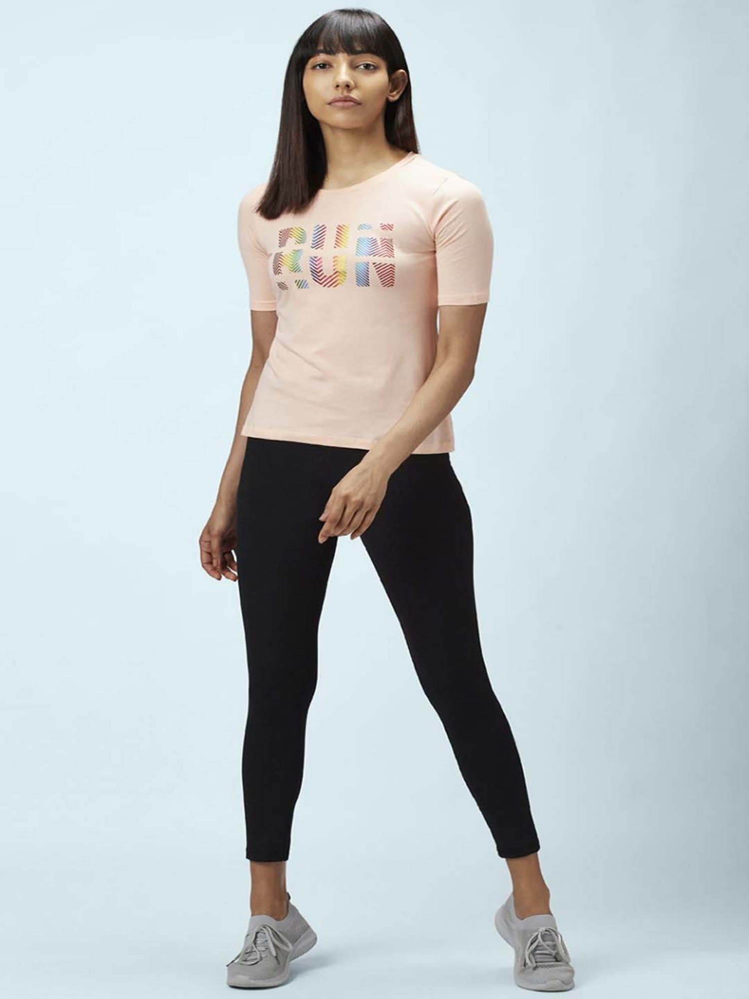 Ajile by Pantaloons Peach Cotton Graphic Print Sports T-Shirt